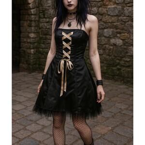 Vintage Jessica McClintock Gunne Sax Gothic Grunge Strapless Dress Size 5/6 New